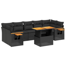 vidaXL 8 részes fekete polyrattan kerti ülőgarnitúra párnákkal (3271664) kerti bútor