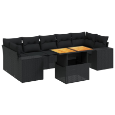 vidaXL 8 részes fekete polyrattan kerti ülőgarnitúra párnákkal (3272546) kerti bútor