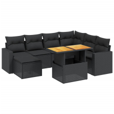 vidaXL 8 részes fekete polyrattan kerti ülőgarnitúra párnákkal (3275603) kerti bútor