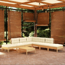 vidaXL 8 részes fenyőfa kerti bútorgarnitúra krémszínű párnákkal kerti bútor