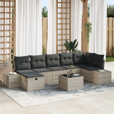 vidaXL 8 Részes Kert Sofa Szett Párnákkal Világosszürke Poli Rattanból kerti bútor