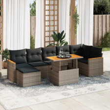 vidaXL 8 részes szürke polyrattan akácfa kerti ülőgarnitúra párnákkal kerti bútor