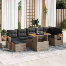 vidaXL 8 részes szürke polyrattan akácfa kerti ülőgarnitúra párnákkal kerti bútor