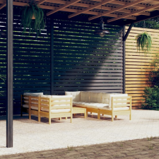 vidaXL 8 részes tömör fenyőfa kerti ülőgarnitúra krémszínű párnákkal kerti bútor