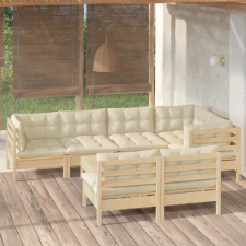 vidaXL 8 részes tömör fenyőfa kerti ülőgarnitúra krémszínű párnákkal kerti bútor