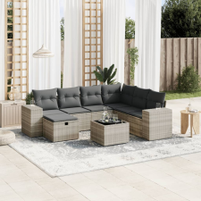 vidaXL 8 részes világosszürke polyrattan kerti ülőgarnitúra párnával kerti bútor