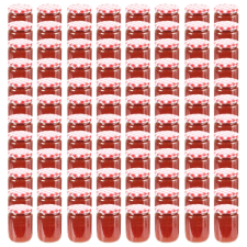 vidaXL 96 db 230 ml-es befőttesüveg piros-fehér tetővel konyhai eszköz