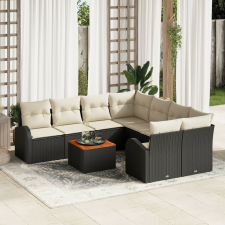 vidaXL 9 darabos Kert Sofa Készlet Párnákkal Fekete Poli Rattan Akác kerti bútor