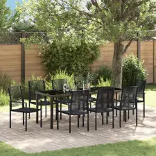 vidaXL 9 darabos kerti étkező szett fekete PVC rattan kerti bútor