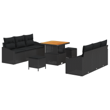 vidaXL 9 darabos Kerti Sofa Szett párnával Fekete Polirattan Akác (3362604) kerti bútor