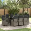 vidaXL 9 db-os kerti étkező szett párnákkal szürke poly rattan