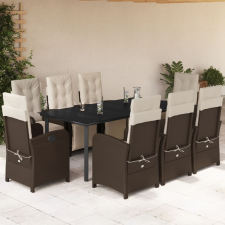 vidaXL 9-részes barna polyrattan kerti étkezőgarnitúra párnákkal kerti bútor