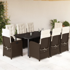 vidaXL 9-részes barna polyrattan kerti étkezőgarnitúra párnákkal kerti bútor