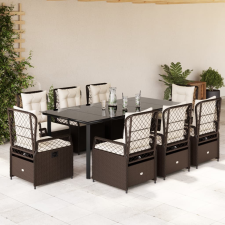 vidaXL 9 részes barna polyrattan kerti étkezőgarnitúra párnákkal kerti bútor