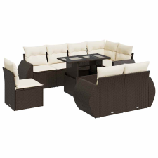 vidaXL 9 részes barna polyrattan kerti ülőgarnitúra párnákkal (3326664) kerti bútor