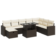 vidaXL 9 részes barna polyrattan kerti ülőgarnitúra párnákkal (3327843) kerti bútor