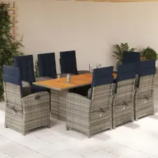 vidaXL 9 részes bézs polyrattan kerti étkezőgarnitúra párnákkal kerti bútor