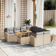 vidaXL 9 részes bézs polyrattan kerti ülőgarnitúra párnákkal kerti bútor