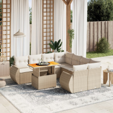 vidaXL 9-részes bézs polyrattan kerti ülőgarnitúra párnákkal kerti bútor