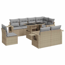 vidaXL 9 részes bézs polyrattan kerti ülőgarnitúra párnákkal (3326500) kerti bútor