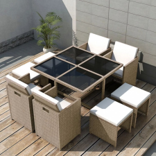 vidaXL 9-részes bézs polyrattan kültéri étkezőszett párnákkal kerti bútor