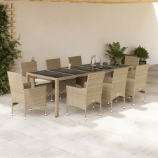 vidaXL 9 részes bézs polyrattan/üveg kerti étkezőgarnitúra párnákkal kerti bútor