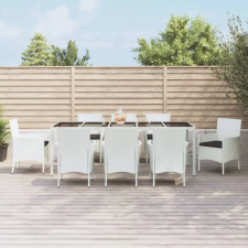 vidaXL 9-részes fehér polyrattan kerti étkezőgarnitúra párnákkal kerti bútor