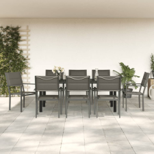 vidaXL 9 részes fekete acél és textilén kerti étkezőgarnitúra kerti bútor