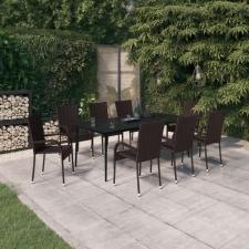 vidaXL 9 részes fekete-barna színű kerti étkezőgarnitúra kerti bútor