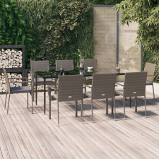 vidaXL 9 részes fekete és szürke polyrattan kerti étkezőszett párnával kerti bútor