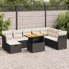 vidaXL 9 részes fekete polyrattan akácfa kerti ülőgarnitúra párnákkal kerti bútor