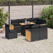 vidaXL 9 részes fekete polyrattan akácfa kerti ülőgarnitúra párnákkal kerti bútor