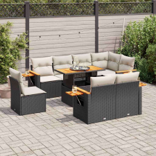 vidaXL 9 részes fekete polyrattan akácfa kerti ülőgarnitúra párnákkal kerti bútor