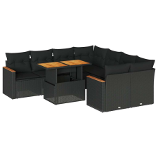 vidaXL 9 részes fekete polyrattan akácfa kerti ülőgarnitúra párnákkal (3327464) kerti bútor
