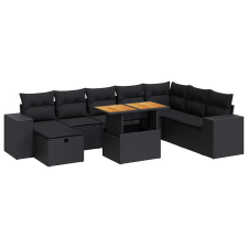 vidaXL 9 részes fekete polyrattan akácfa kerti ülőgarnitúra párnákkal (3328098) kerti bútor