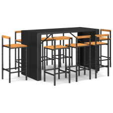 vidaXL 9-részes fekete polyrattan és tömör akácfa kerti bárszett (3187704) kerti bútor