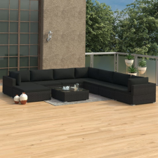 vidaXL 9-részes fekete polyrattan kerti bútorszett párnákkal kerti bútor