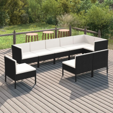 vidaXL 9 részes fekete polyrattan kerti bútorszett párnákkal kerti bútor