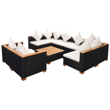 vidaXL 9-részes fekete polyrattan kerti bútorszett párnákkal (42752) kerti bútor