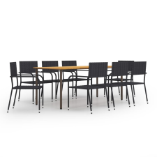 vidaXL 9 részes fekete polyrattan kerti étkezőgarnitúra (3072509) kerti bútor