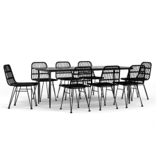 vidaXL 9 részes fekete polyrattan kerti étkezőgarnitúra (3157886) kerti bútor