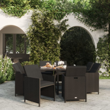 vidaXL 9 részes fekete polyrattan kerti étkezőgarnitúra párnákkal kerti bútor