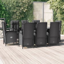 vidaXL 9 részes fekete polyrattan kerti étkezőgarnitúra párnákkal kerti bútor