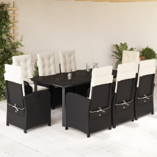 vidaXL 9 részes fekete polyrattan kerti étkezőgarnitúra párnákkal kerti bútor