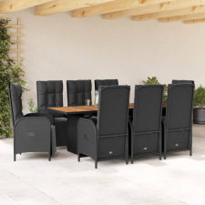 vidaXL 9 részes fekete polyrattan kerti étkezőgarnitúra párnákkal kerti bútor