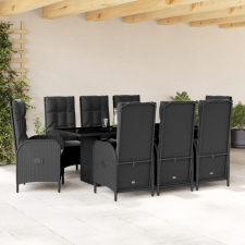 vidaXL 9 részes fekete polyrattan kerti étkezőgarnitúra párnákkal kerti bútor