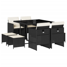 vidaXL 9 részes fekete polyrattan kerti étkezőgarnitúra párnákkal kerti bútor
