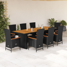 vidaXL 9 részes fekete polyrattan kerti étkezőgarnitúra párnákkal kerti bútor