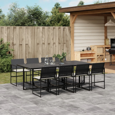 vidaXL 9 részes fekete polyrattan kerti étkezőgarnitúra párnákkal kerti bútor