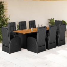 vidaXL 9 részes fekete polyrattan kerti étkezőgarnitúra párnákkal kerti bútor